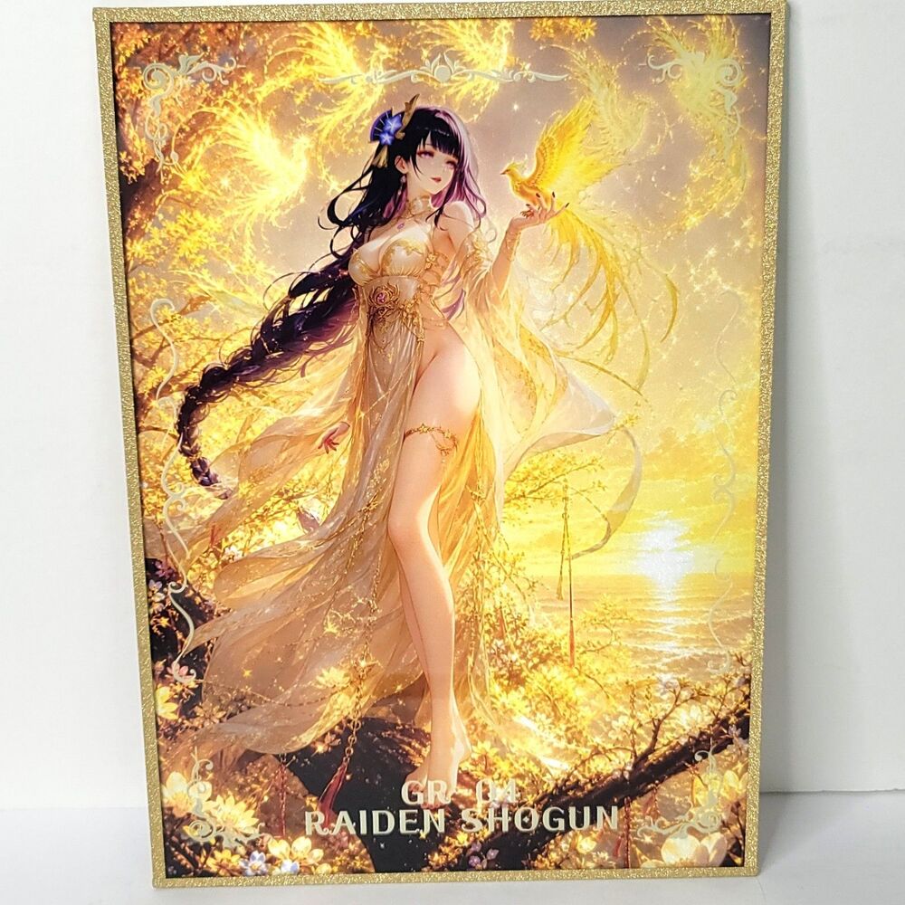 Raiden Holo Gold Double Sided Waifu Card Anime Girl Wall Art Oversized Board A4